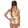 thumbnail image 2 of SEANATIVE 7-8 Years Girls One Piece Swimsuit One-Piece Bathing Suit with Mesh Skirt Cover Up Cut Out Stretchy Swimwear for Kids Children Teens, Beige Flower Leaf, 2 of 7