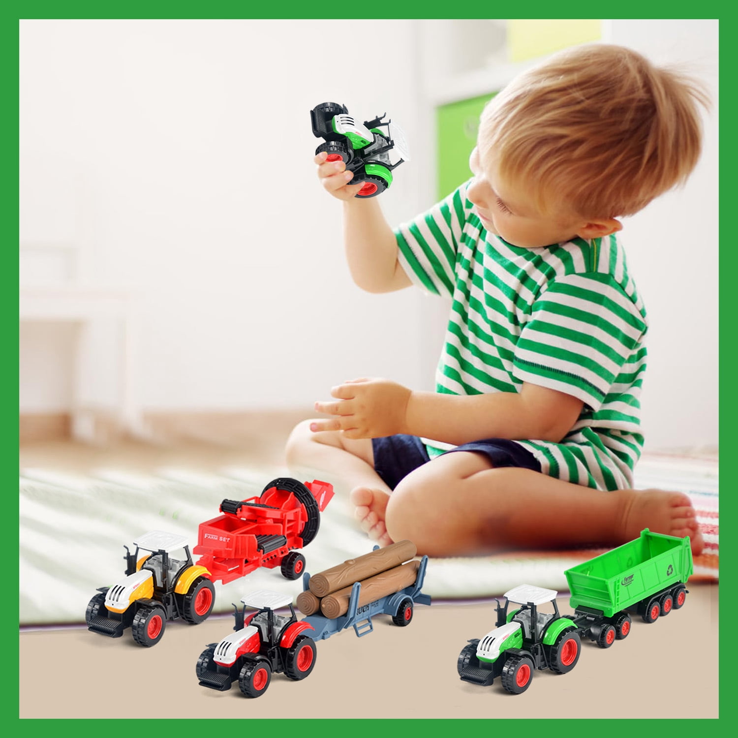 3 Pack Farm Tractor Toys, Truck Tractors for Kids 3-5 6 7 8 9 Farm Equipment Toys for 3 Years Old and Up Boys Toddlers Gifts