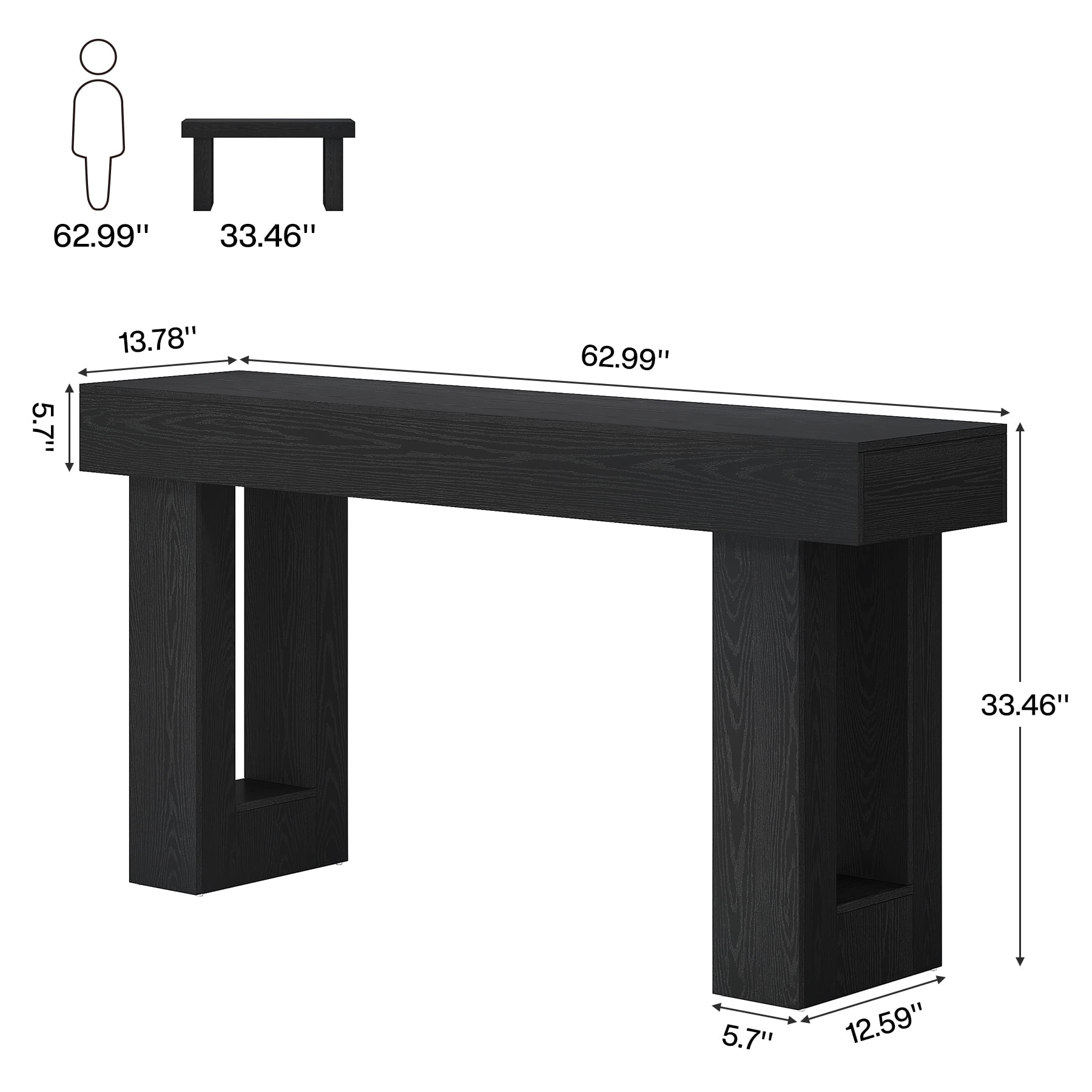 Tribesigns 63-Inch Long Console Table, Farmhouse Wooden Sofa Table Behind The Couch, Entryway Table for Entrance, Hallway, Living Room, Black