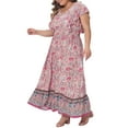 thumbnail image 6 of Agnes Orinda Plus Size Dress for Women Boho Floral Dresses V Neck Ruffle Sleeve Summer Beach Swing Dress 4X Pink, 6 of 8