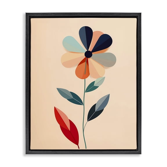 Stupell Industries Modern Geometric Daisy Flower Black Floating Frame Canvas Art, 17 x 21, by Walker Noble