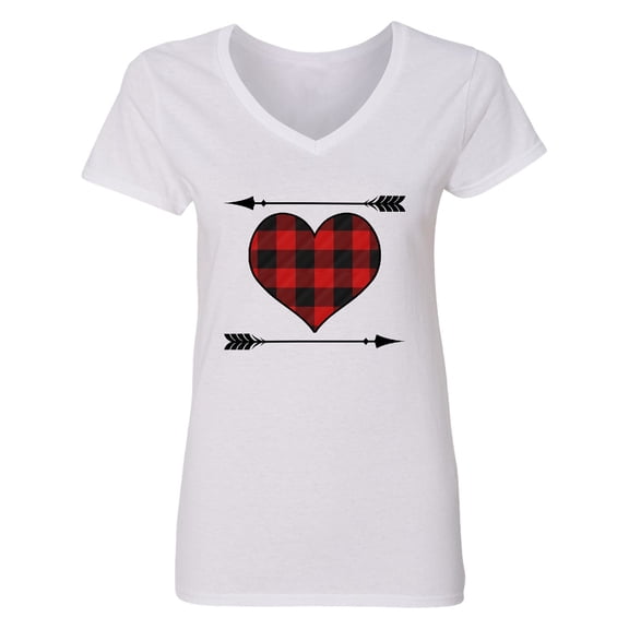 Inktastic Buffalo Plaid Valentines Day Heart Women's V-Neck T-Shirt