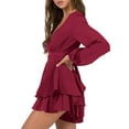 thumbnail image 2 of SAYOO Women Short Wrap Dresses, V-neck Long Sleeve Multi-layered Ruffled Hem Elegant Deep Dress for Party, 2 of 5
