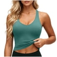thumbnail image 5 of yoeyez Womens Workout Tank Tops with Built-in Shelf Bra Crew Neck Racerback Ribbed Cami Seamless Slim Fitted Yoga Tanks for Athletic, Gym, Running Mint Green,S, 5 of 7