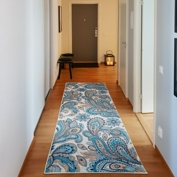 Paisley Decorative Rug, Blue and Purple Flowers Leaves Floral Pattern Bohemian Style Country Print, Quality Carpet for Bedroom Dorm and Living Room, 6 Sizes, Deep Sky, by Ambesonne