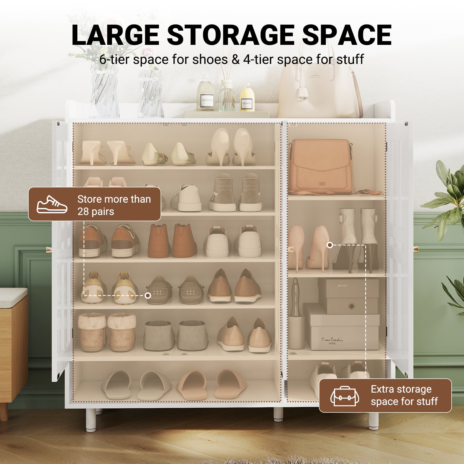 MOONMISS 6-Tiers Shoe Cabinet Rack Organizer Cabinet with Adjustable Shelves,Freestanding Cabinet Storage with Anti-Tip Fitting
