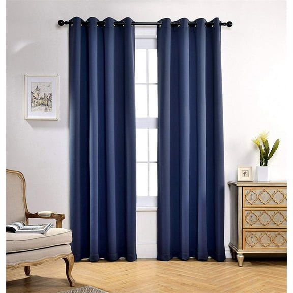 One Maria Room Darkening Blackout Insulated Curtain Panel with Grommets, 84" Long, Navy Blue