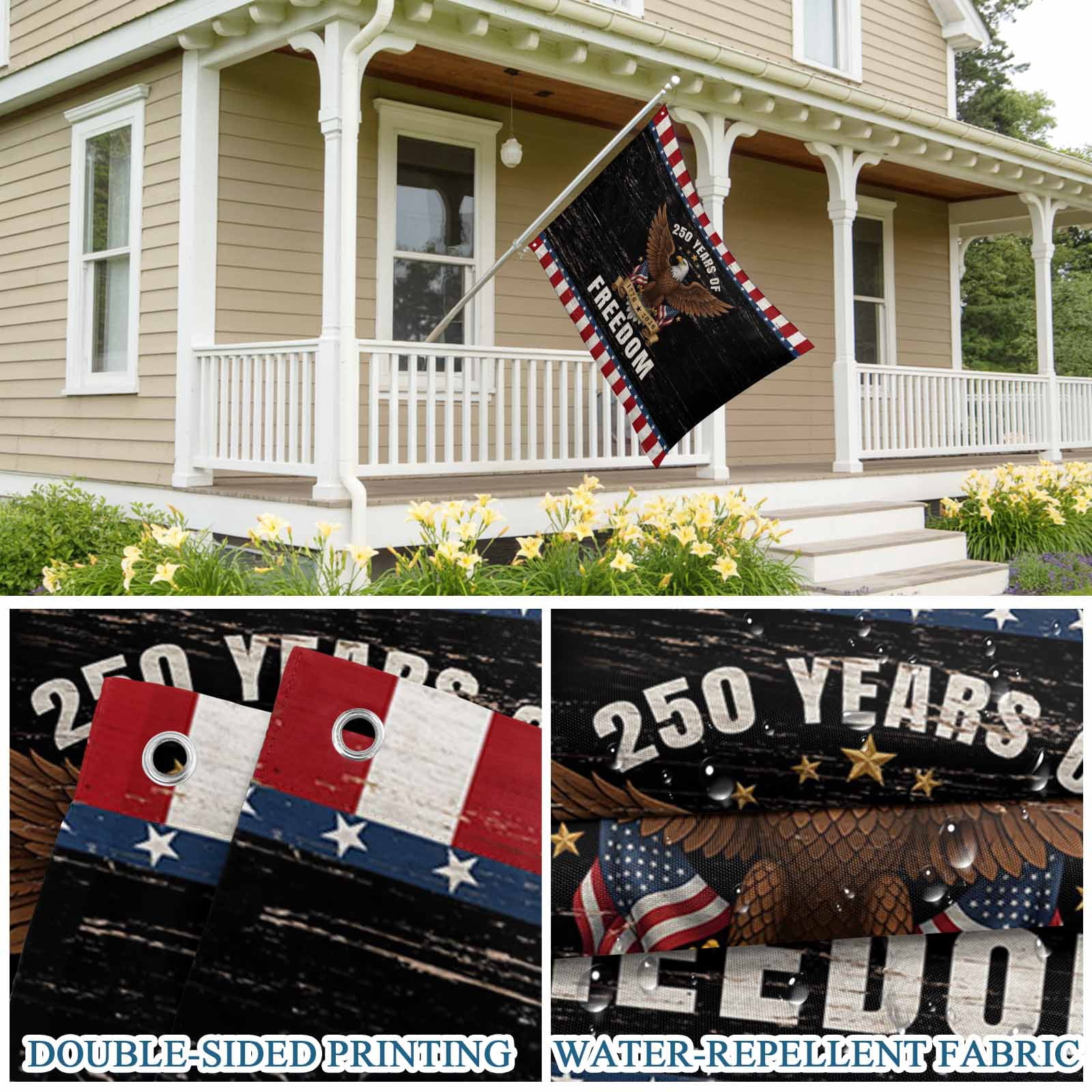 4th of July Flags for Outside 3x5 ft Freedom Eagle Outdoor Flags Double Sided Grommets House Banner Anniversary USA Flag Patio Yard Flag for Outdoor Party Porch Garden Independence Day Decor