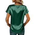 thumbnail image 3 of Women Satin Short Sleeve Blouse Crew Neck Loose Fit Casual Basic Top Lightweight Soft Silky TShirt for Everyday Wear Green L, 3 of 5
