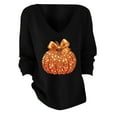 thumbnail image 5 of Ladies Tops and Blouses Women's Sequin Pumpkin Print Casual Striped Fabric Long Sleeve Halloween T Shirt Long Sleeve T shirt Women, 5 of 5