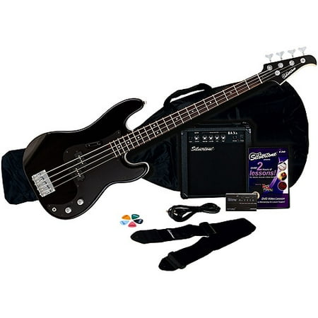 Silvertone Revolver Bass Guitar Package with Instructional DVD, Liquid Black