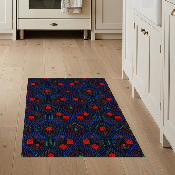 ODIKA 3'x5' Washable Throw Rug Gamer Retro Dice Console Arcade Symbols Alfombra Video for Entryway, Kitchen, Mudroom, Stain Resistant, Low Profile, Non-Slip