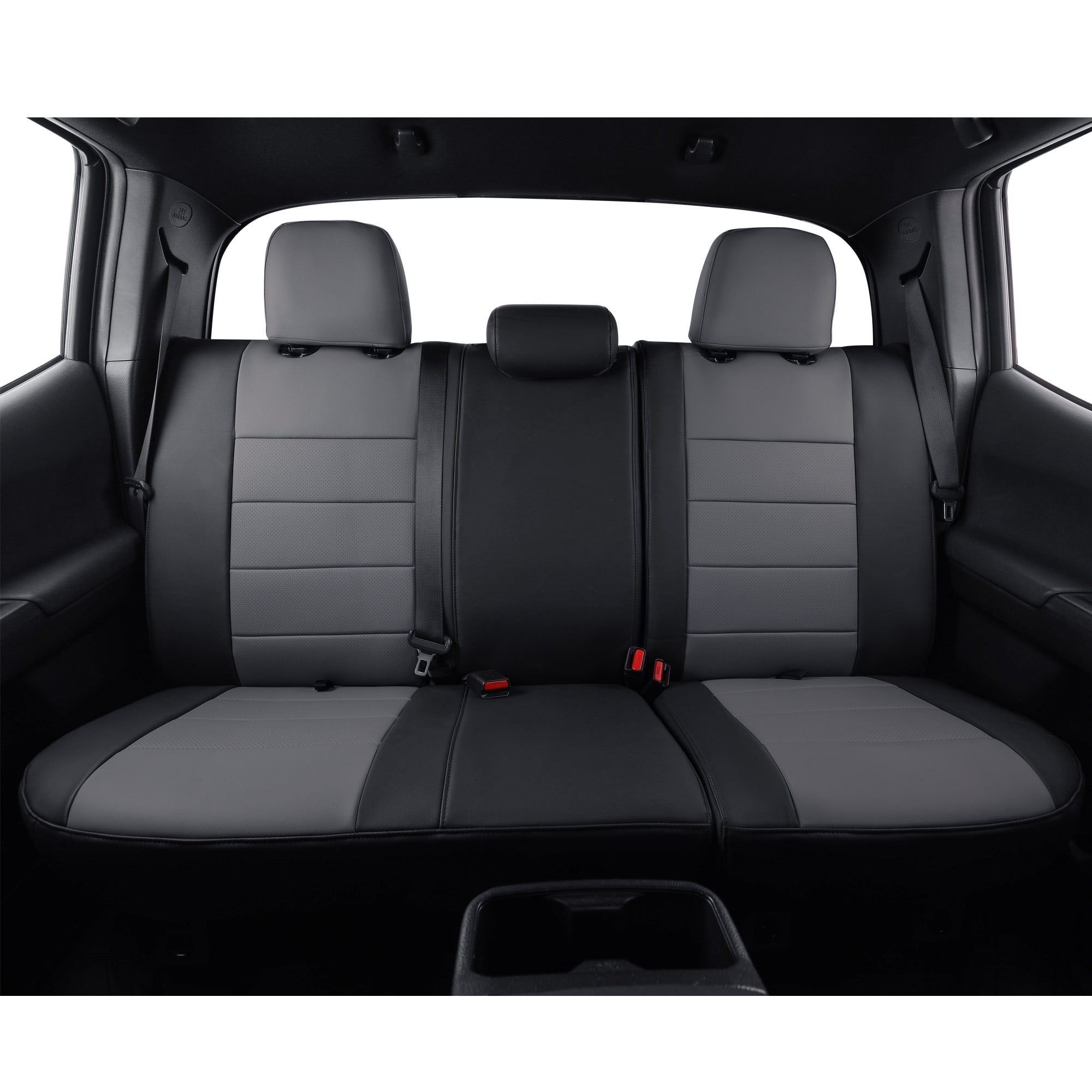 coverdream 2nd Gen Tacoma Seat Covers Custom Fit for 2012-2015 Toyota Tacoma Double Cab/Crew Cab Base (Regular Seats) - Breathable Leather Auto Seat Covers (Full Set,Black&Gray)