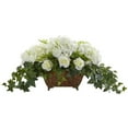 thumbnail image 1 of Nearly Natural 1651-WH Hydrangea & Roses Artificial Arrangement in Metal Planter - White, 1 of 1