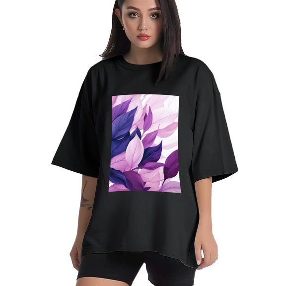 Plus Size Shirt for Women Black Tops for Women Short Sleeves Shirt for Women Purple Leaf 3 T Shirt Crewneck Shirt for Women XS