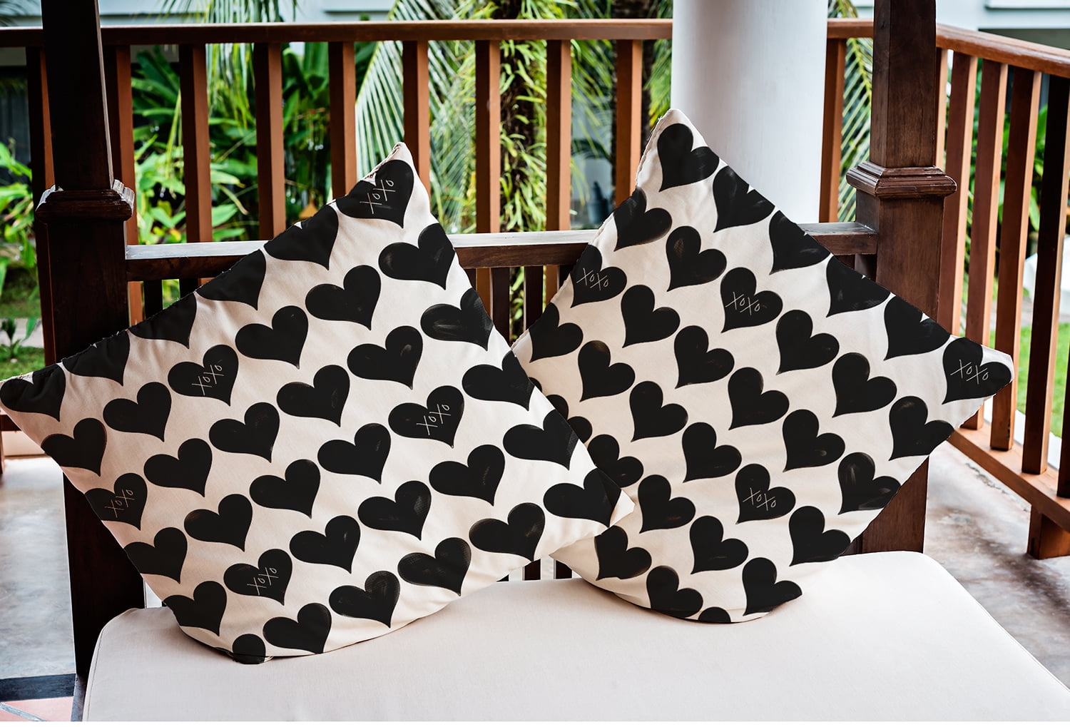 16"x16" Simply Daisy Valentines XOXO Colored Hearts Poly Indoor/Outdoor Pillow, Black-White Qty 1