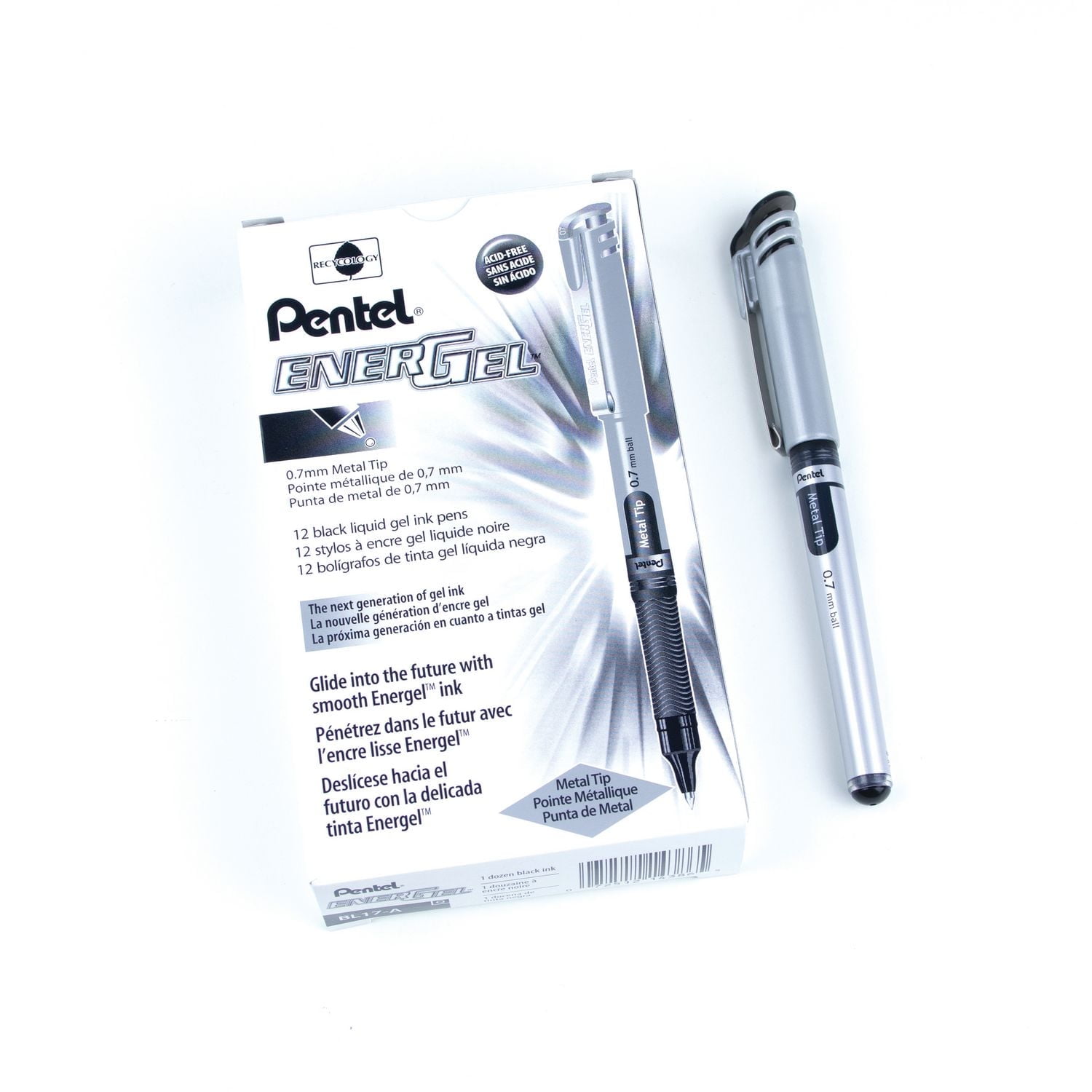 EnerGel Liquid Gel Pen, (0.7mm) Metal Tip, Capped, Black Ink