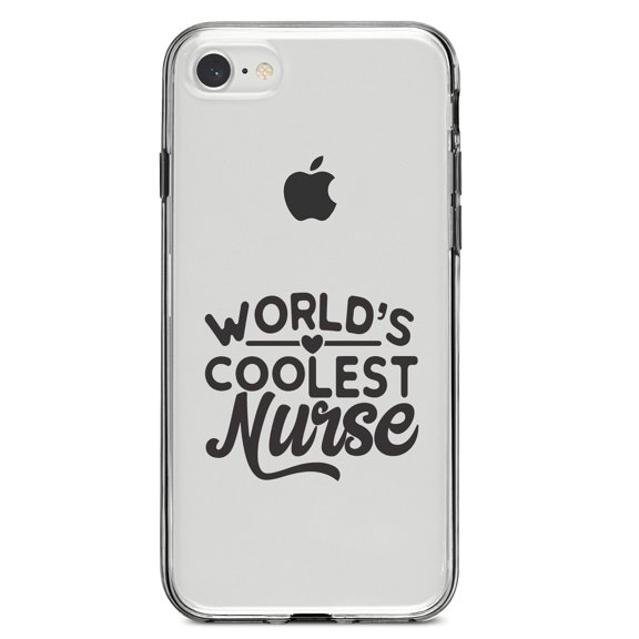 DistinctInk Clear Shockproof Hybrid Case for iPhone 7 8 SE (2020 Model) 4.7" Screen TPU Bumper Acrylic Back Tempered Glass Screen Protector - World's Coolest Nurse - Black