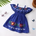 thumbnail image 2 of IBTOM CASTLE Mexican Dress for Girls Toddler Baby Cinco de Mayo Fiesta Mexican Off Shoulder Floral Embroidered Drape Casual Dress 18-24 Months Blue, 2 of 8