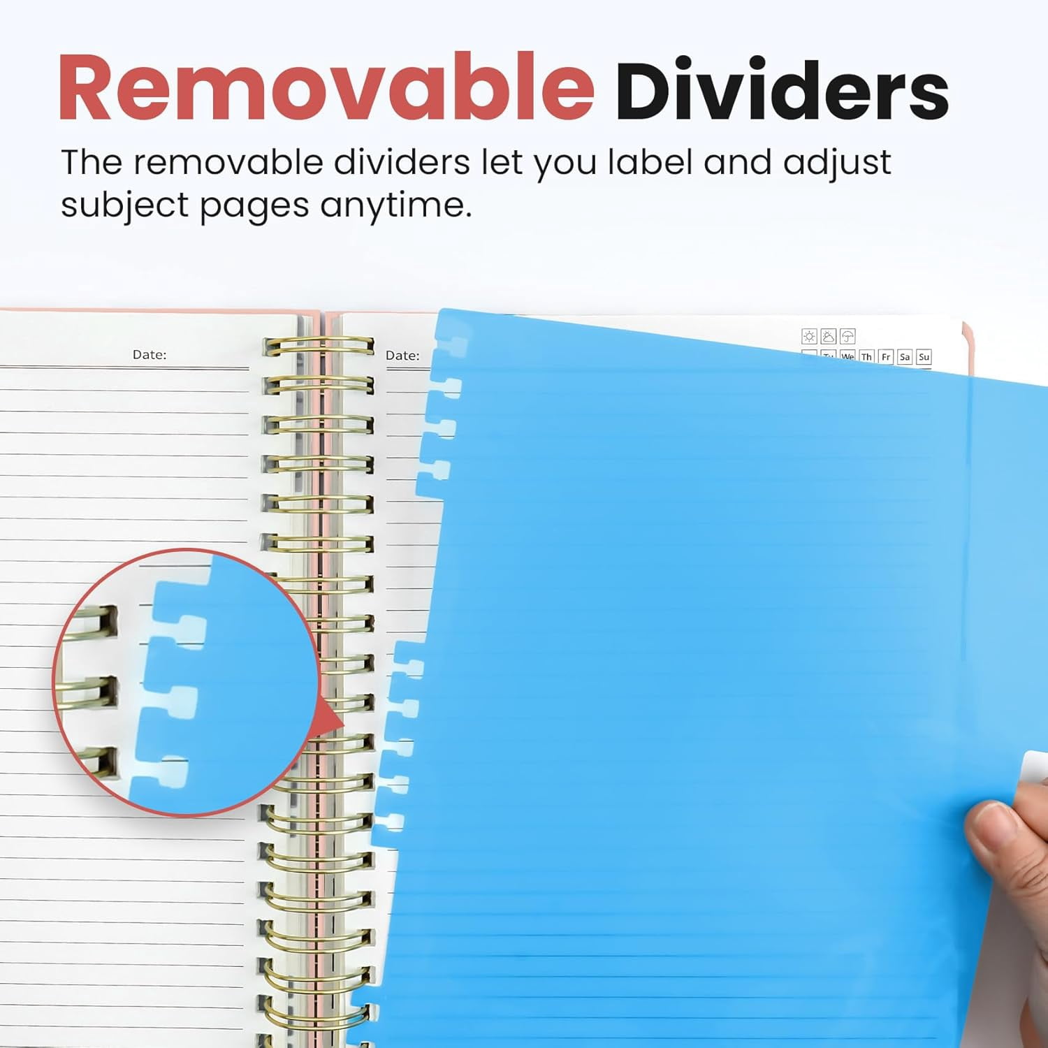 Hardcover Spiral Journal Notebooks for Work With Removable Dividers & Tabs, 8.5"x11" 5 Subject Notebook for Note Taking & Organizer, A4 College Ruled Lined Journal for Women & Writing, Pink