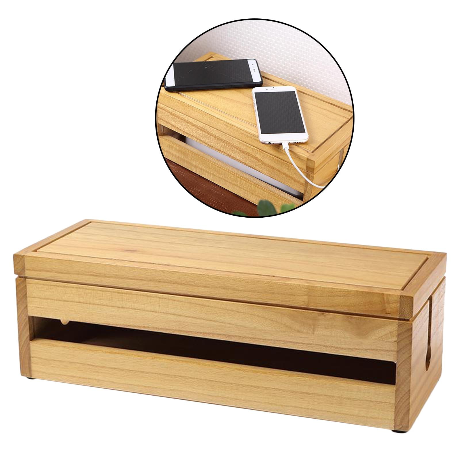 Fiocias Cable Management Box Cord Organizer, Cable Storage Holder for Desk, USB Hub & & Light Brown
