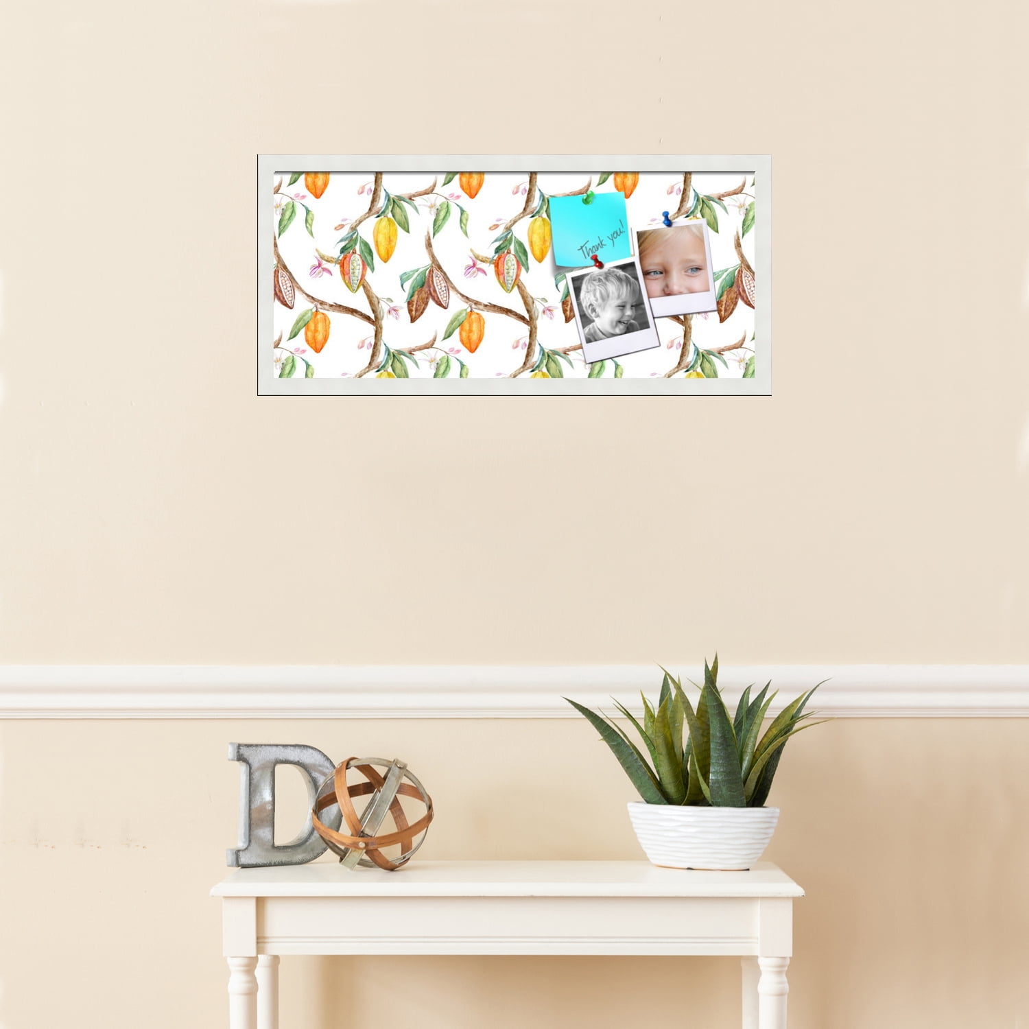 PinPix 28x12 Custom Cork Bulletin Board Fruit on Vine White Poster Board Has a Fabric Style Canvas Finish, Framed in Fruit on Vine White, by ArtToFrames (PinPix-1895)