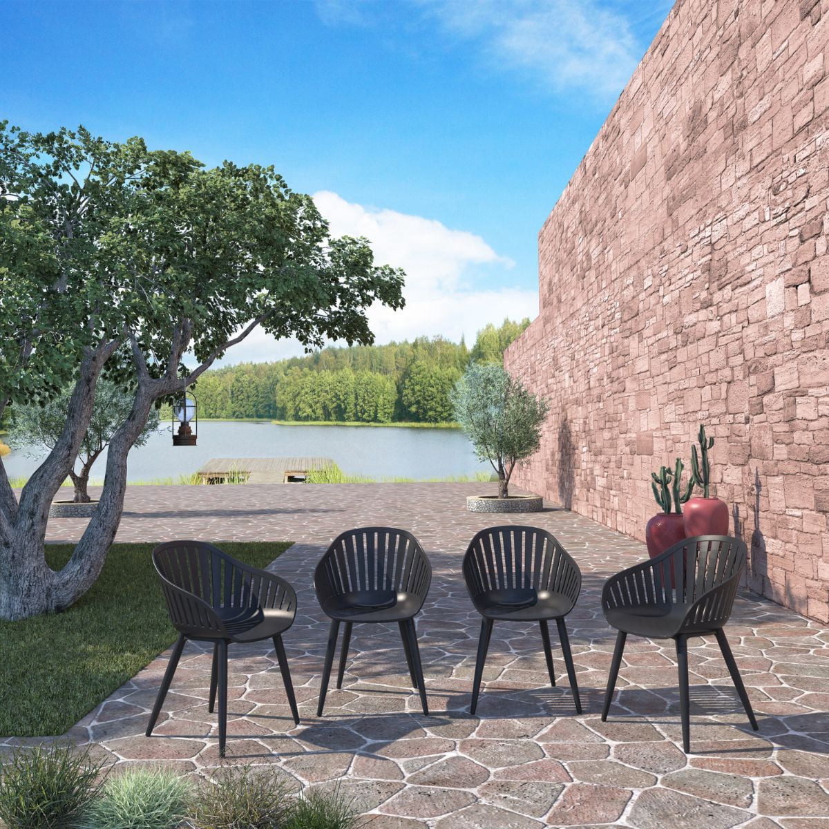 Skyline Oasis 7-Piece 100% FSC Teak Wood and Aluminum Rectangular Patio Dining Set