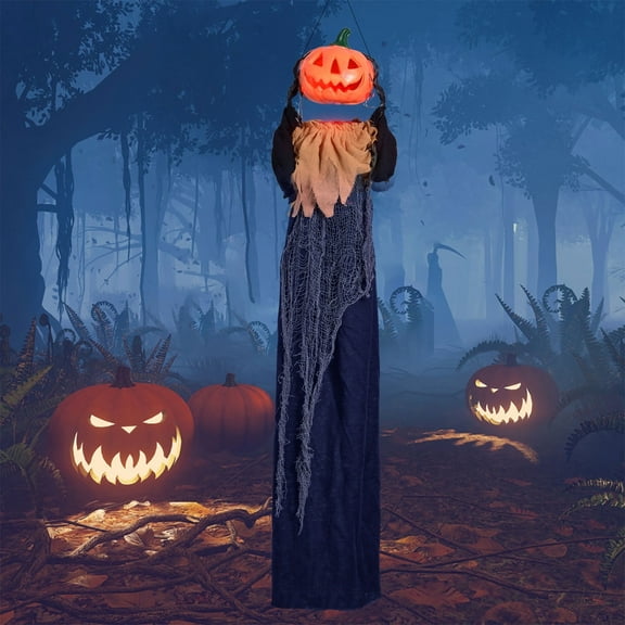 Fun Little Toys 47.2" Halloween Hanging Pumpkin Man Grim Reaper,Animated Halloween Decorations with Sound & Light, Scary Creepy Spooky Props Perfect Halloween Décor for Indoor Outdoor Haunted House