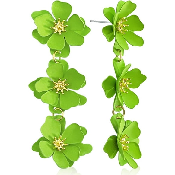 Elegant Bohemian Matte Tiered Triple Flower Dangle Drop Earrings Chic Charm Cute Long Floral Stud Earrings For Women Statement Jewelry Gifts[L1645]