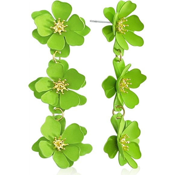 shiyou-Elegant Bohemian Matte Tiered Triple Flower Dangle Drop Earrings Chic Charm Cute Long Floral Stud Earrings for Women Girls Statement Jewelry Gifts