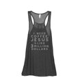 thumbnail image 1 of I Need Coffee, Jesus and Like 3 Million Dollars Women's Fashion Sleeveless Flowy Racerback Workout Yoga Tank Top Charcoal Gre, 1 of 3