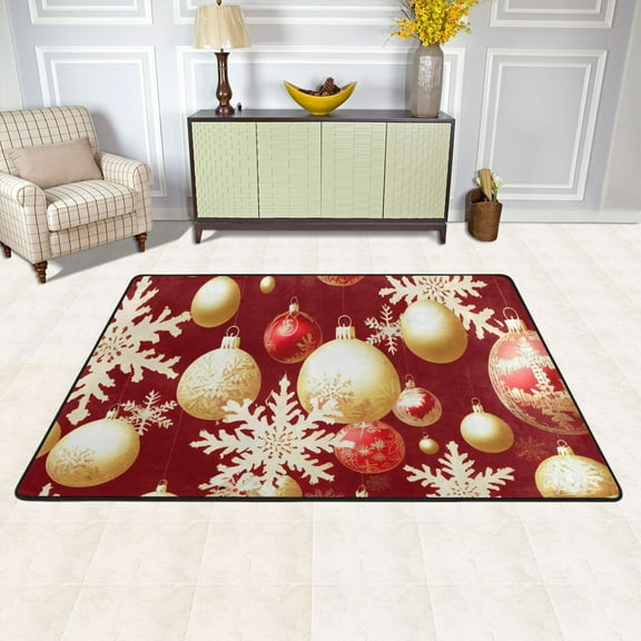 Christmas Balls Snowflakes Area Floor Mats Soft Large Nursery Rugs Non-Slip Foam Carpets Living Room Doormat for Bedroom Dinning Decor 36" x 24"