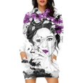 thumbnail image 3 of Vestido holgado informal de longitud media con capucha y estampado digital 3D de estrellas europeas y americanas para mujer, 3 of 5