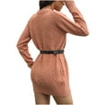 thumbnail image 4 of Women's Casual Crewneck Long Sleeve Mini Sweater Dress Casual Baggy Soft Knit Pullover Jumper Sweaters with Belt, 4 of 7