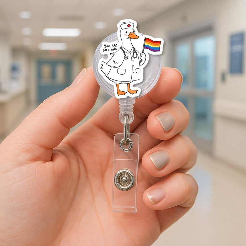 TiniDecor Nurse Goose Pride Badge Reel, Retractable ID Holder, Cute Gift for Healthcare Workers
