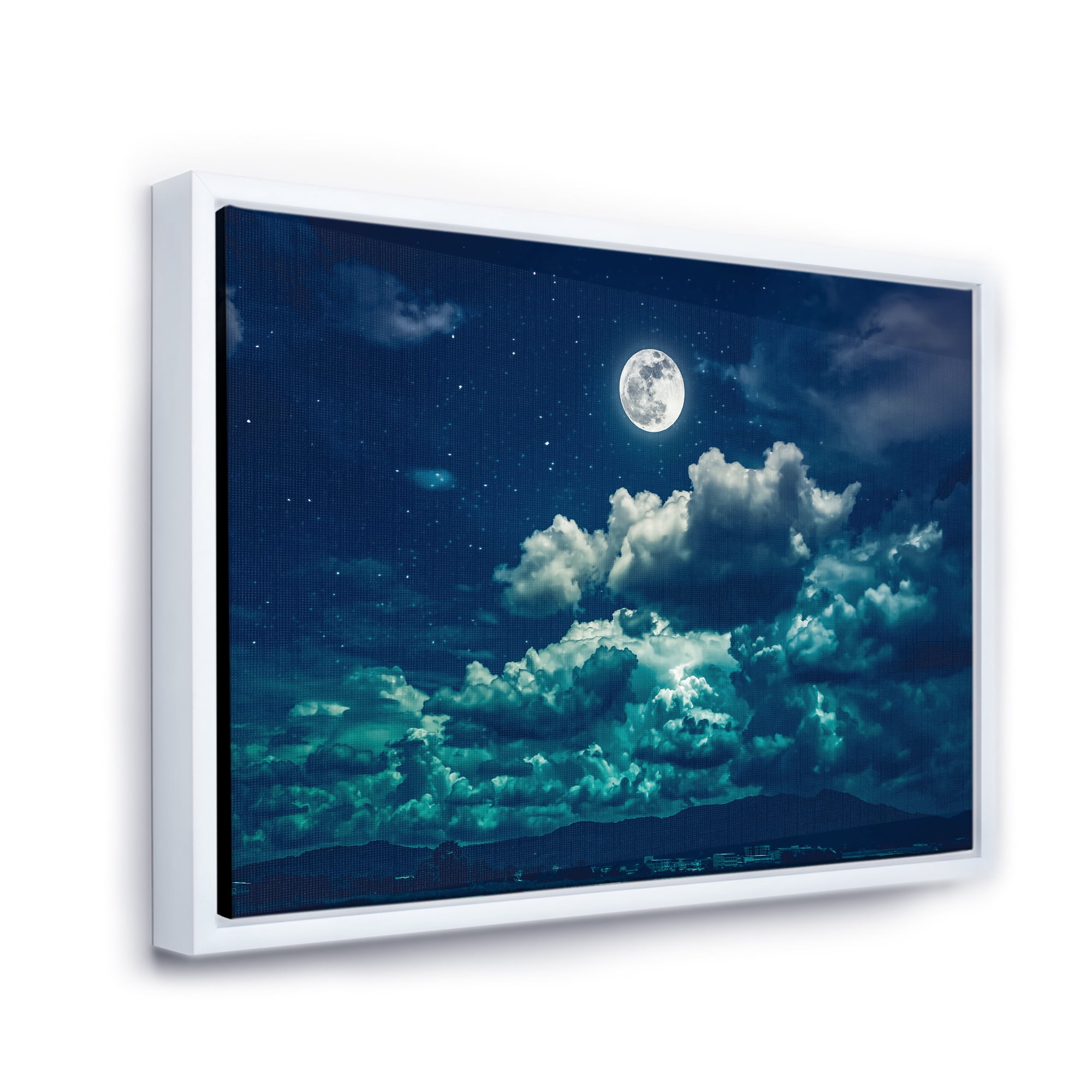 Designart 'Full Moon Night in Cloudy Sky II' Nautical & Coastal Framed Canvas Wall Art Print