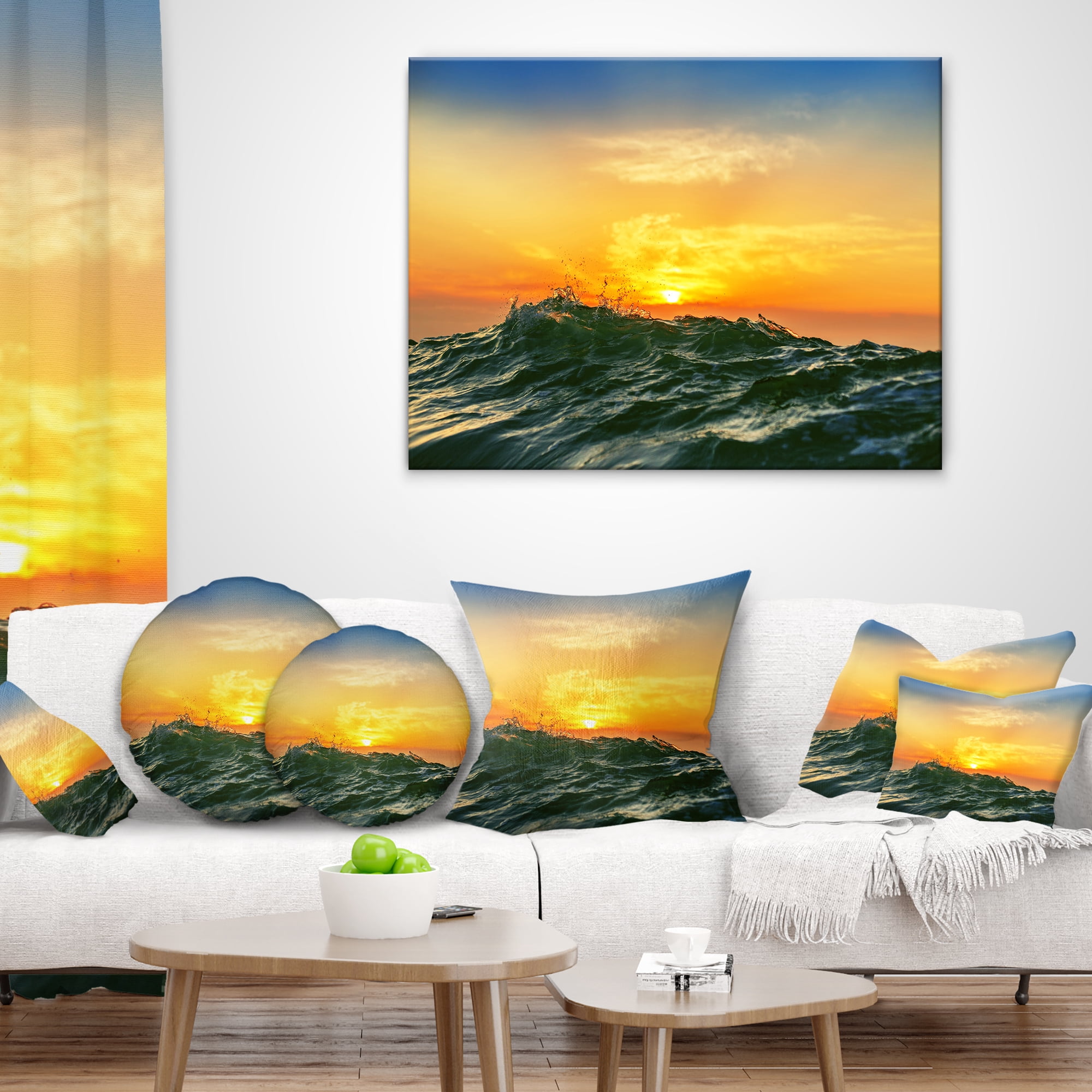 Designart Bright Sunlight and Glowing Waves - Beach Photo Throw Pillow - 16x16