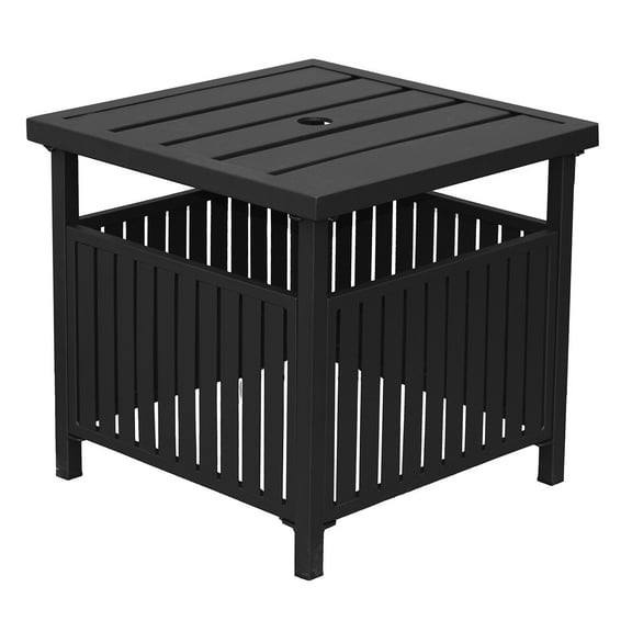 Patio Steel Bistro Dining Table with Umbrella Hole Outdoor Leisure Coffee Table