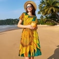 thumbnail image 4 of Balery Vibrant Sunflower Painting Vestidos sueltos de manga corta para mujer, vestidos de verano 2025, vestidos casuales de corte A con vuelo., 4 of 6