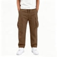 thumbnail image 3 of Efsteb 5-15 Years School Uniform Pants for Boys Cotton Baggy Drawstring Cargo Pant Elastic Waist Straight Leg Joggers Teen Back to School Trousers, Sports Outdoor ,Hiking Pants with Pockets, 3 of 8