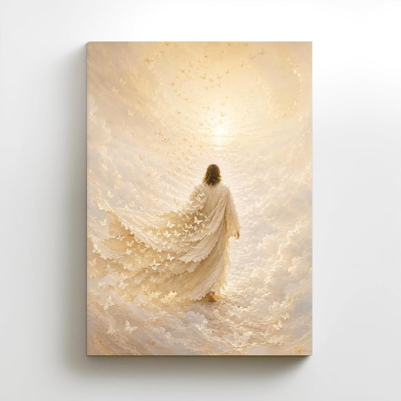 Jesus Ascending Christian Framed Canvas Wall Art Décor, Bible Verse Scripture Print, Inspirational Religious Wall Decor Gift