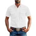 thumbnail image 2 of pstuiky Camisas de vestir de manga corta para hombre, Blusa informal de manga corta con cuello vuelto y bolsillos de color liso vintage para hombre camisas casuales para hombre m, 2 of 6