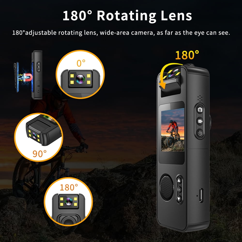 Wiher Body Camera with Audio and Video Recording, 1080P FHD Pocket Camera with 180° Rotating Lens and Night Vision Function, Wearable Camcorder for Cycling, Travel, Outdoor(64GB)