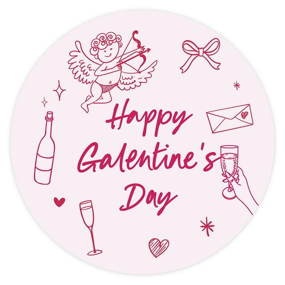 Galentine Gang Stickers, Happy Galentine's Day with Cupid, Drinks, Coquette Bow, Party Favors, 40-Pack