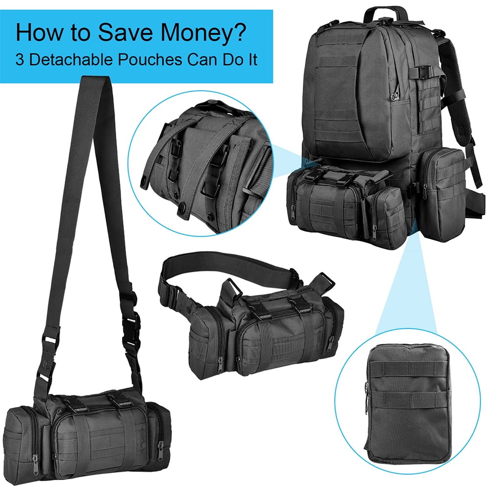 RIBONGZ 50L/ 4 in 1 Outdoor Built-up Camping Backpack Molle Rucksacks for Hiking Hunting Trekking Bag