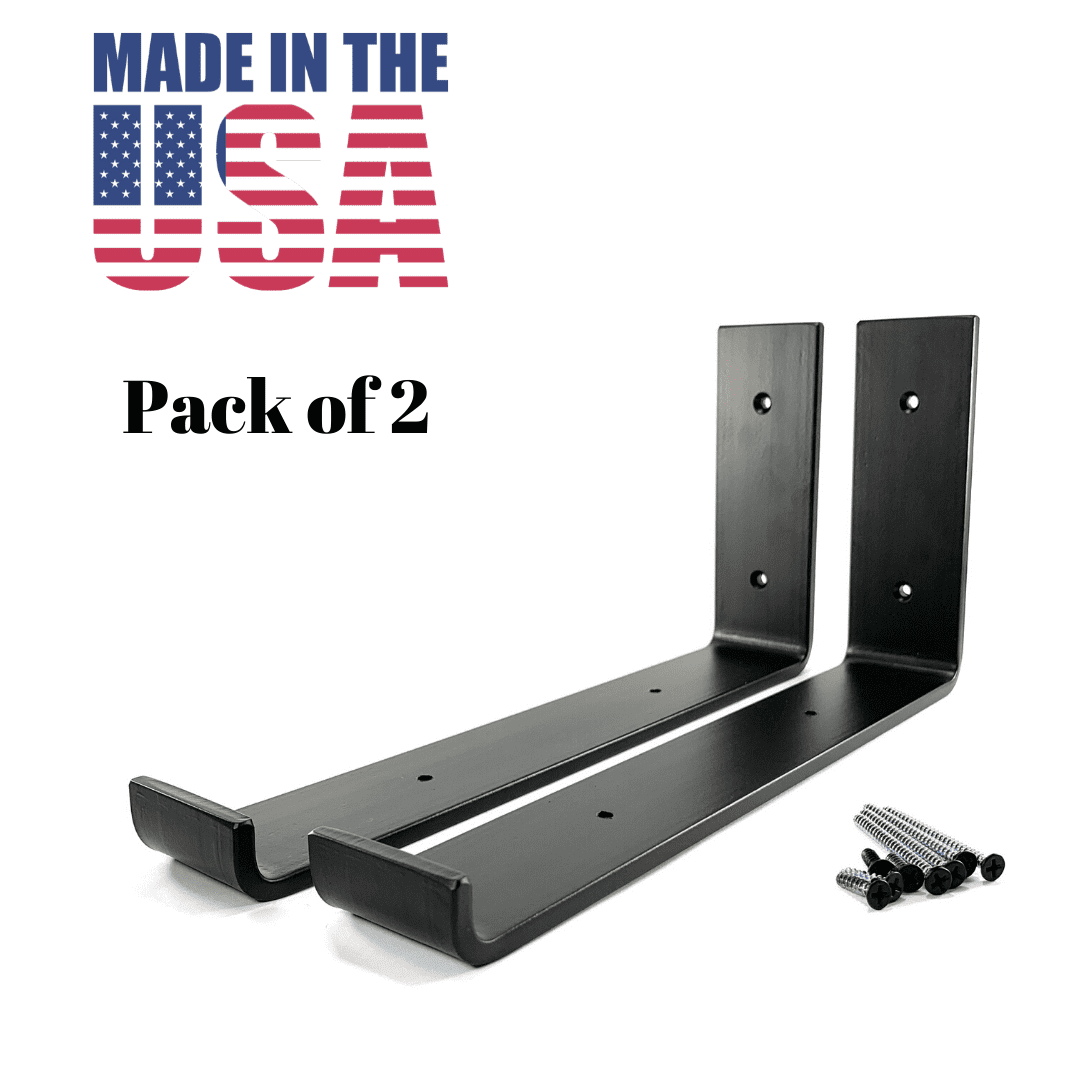 2 Pack J Bracket Shelf Bracket, 11.25", Powder Coated Matte Black