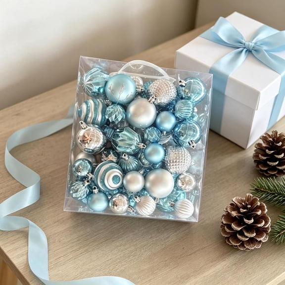 Senfot Blue Plastic Christmas Ball Ornaments Hanging Decor for Xmas Tree Indoor Home Farmhouse Holiday Party Decoration