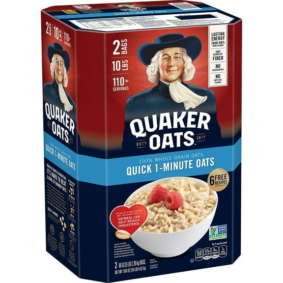Quaker Quick 1 Minute Oats Pack of 2, 5lb each