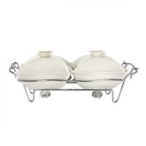 Godinger Ceramic Double Warmer Chafing Dish with Serving Stand