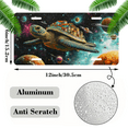 thumbnail image 2 of 1 Pcs 2D Flat License Plate Covers & Frames, Turtle in Space with Houses For Decorative Front, Waterproof For Decoration Aluminum License Plate Covers & Frames Cover For Men Women, 12" X 6", 2 of 7